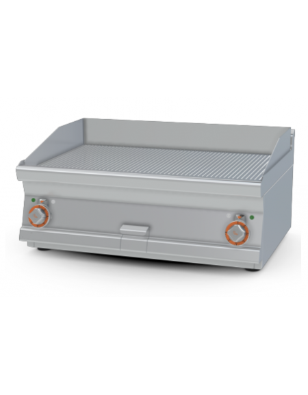 Fry top elettrico trifase-9kw da banco, piastra rigata cromata doppia cm 79,5x45, r. temp. 50 a 300 °C - dim. 80x60x28h