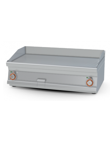 Fry top elettrico trifase-11,25kw da banco, piastra rigata doppia cm 99,5x45, r. temp. 50 a 300 °C - dim. 100x60x28h