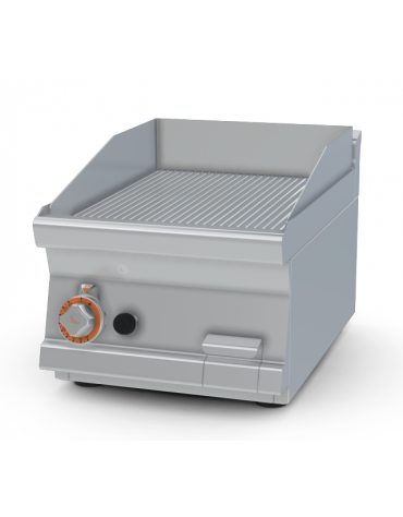 Fry top a gas da banco, 6 kw, piastra rigata cromata, consumo gas 0,181m³/h - sup. di cottura cm 39,5x45  - cm 40x60x28h