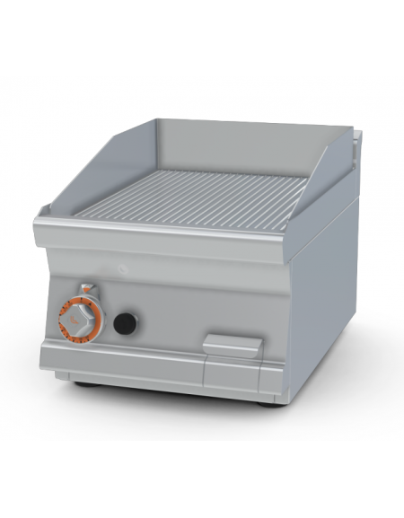 Fry top a gas da banco, 6 kw, piastra rigata cromata, consumo gas 0,181m³/h - sup. di cottura cm 39,5x45  - cm 40x60x28h