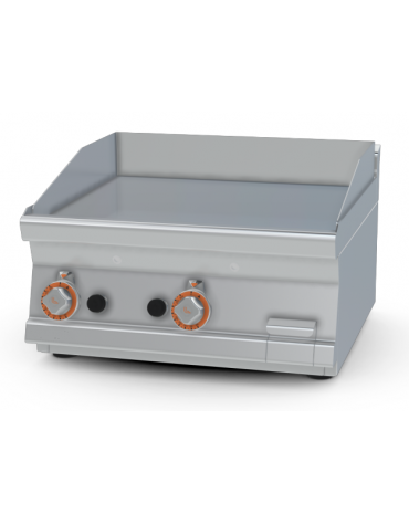 Fry top a gas da banco, 9 kw, piastra doppia liscia, consumo gas 0,265m³/h - sup. di cottura cm 59,5x45  - cm 60x60x28h