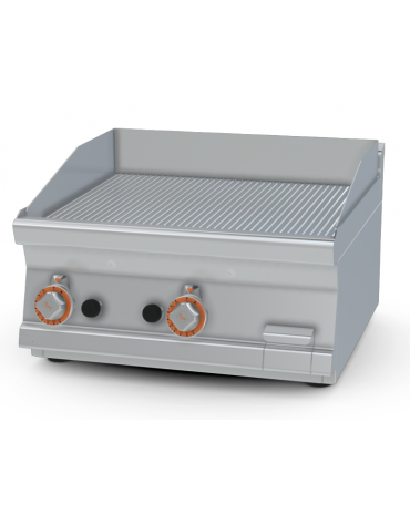 Fry top a gas da banco, 9 kw, piastra doppia rigata, consumo gas 0,265m³/h - sup. di cottura cm 59,5x45  - cm 60x60x28h