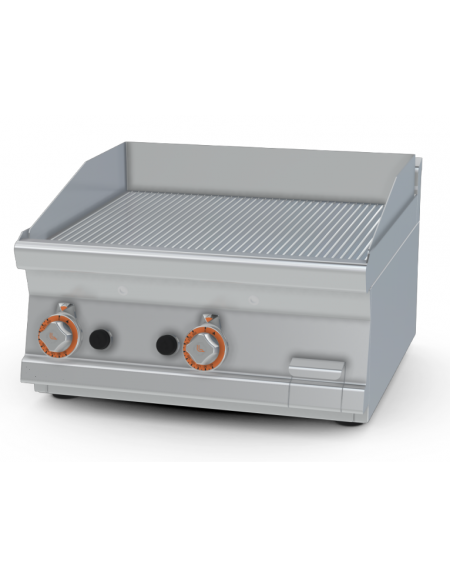 Fry top a gas da banco, 9 kw, piastra doppia rigata, consumo gas 0,265m³/h - sup. di cottura cm 59,5x45  - cm 60x60x28h
