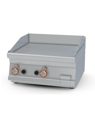 Fry top a gas da banco, 9 kw, piastra doppia cromata rigata, consumo gas 0,265m³/h - sup. di cottura cm 59,5x45  - cm 60x60x28h