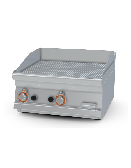 Fry top a gas da banco, 9 kw, piastra doppia cromata rigata, consumo gas 0,265m³/h - sup. di cottura cm 59,5x45  - cm 60x60x28h
