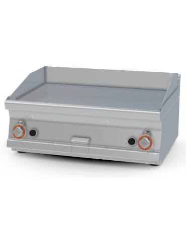 Fry top a gas da banco, 12 kw, piastra doppia liscia cromata, consumo gas 0,349m³/h - sup. di cottura cm 79,5x45  - cm 80x60x28h