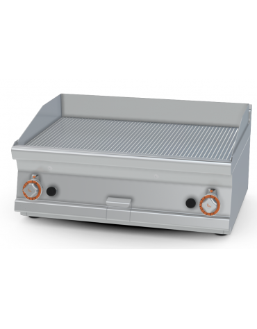 Fry top a gas da banco, 12 kw, piastra doppia rigata, consumo gas 0,349m³/h - sup. di cottura cm 79,5x45  - cm 80x60x28h