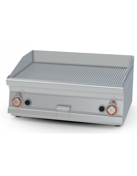 Fry top a gas da banco, 12 kw, piastra doppia rigata, consumo gas 0,349m³/h - sup. di cottura cm 79,5x45  - cm 80x60x28h