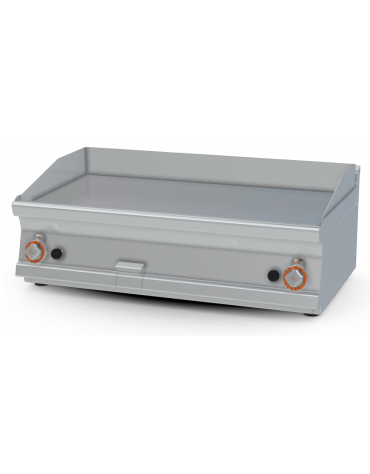 Fry top a gas da banco, 15 kw, piastra doppia liscia cromata, cons. gas 0,434m³/h - sup. di cottura cm 99,5x45  - cm 100x60x28h