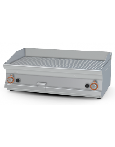 Fry top a gas da banco, 15 kw, piastra doppia rigata, consumo gas 0,434m³/h - sup. di cottura cm 99,5x45  - cm 100x60x28h