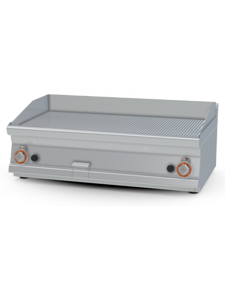 Fry top a gas da banco, 15 kw, piastra doppia rigata, consumo gas 0,434m³/h - sup. di cottura cm 99,5x45  - cm 100x60x28h