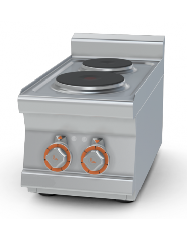 Piano di cottura elettrico in acciaio inox CrNi 18/10 AISI 304 - trifase-3kw, 2 piastre - cm 30x60x28h