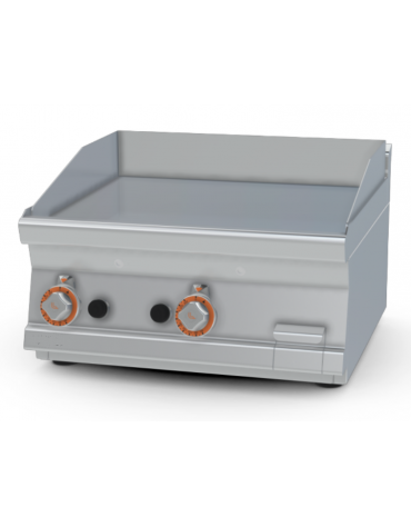 Fry top a gas da banco, 9 kw, piastra doppia liscia cromata, consumo gas 0,265m³/h - sup. di cottura cm 59,5x45  - cm 60x60x28h