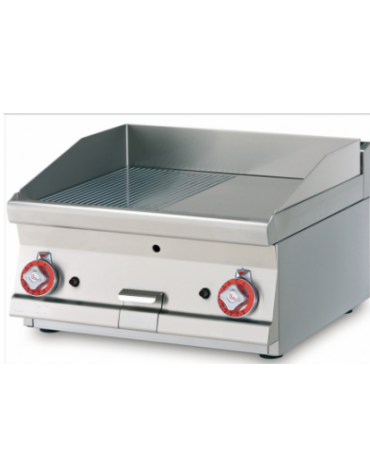 Fry top a gas da banco 12 kw, piastra cromata 1/2 liscia-1/2 rigata, sup. di cottura cm 79,5x45  - cm 80x60x28h