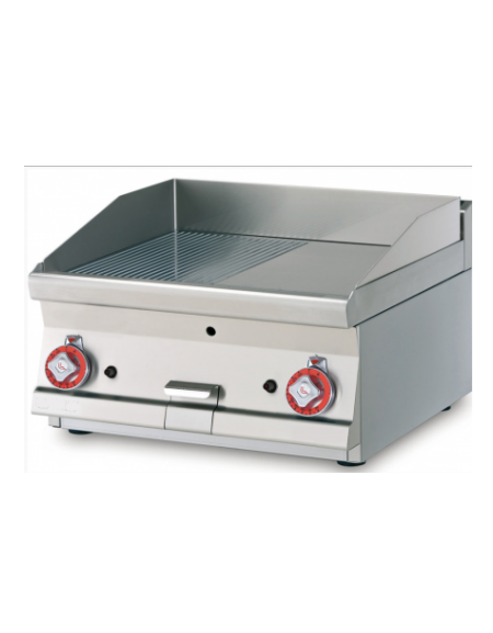 Fry top a gas da banco 12 kw, piastra cromata 1/2 liscia-1/2 rigata, sup. di cottura cm 79,5x45  - cm 80x60x28h