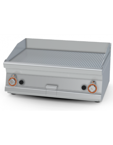 Fry top a gas da banco, 12 kw, piastra doppia rigata cromata, consumo gas 0,349m³/h - sup. di cottura cm 79,5x45  - cm 80x60x28h