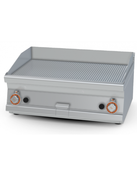 Fry top a gas da banco, 12 kw, piastra doppia rigata cromata, consumo gas 0,349m³/h - sup. di cottura cm 79,5x45  - cm 80x60x28h