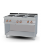 Piano di cottura in acciaio inox CrNi 18/10 AISI 304 trifase-15,6kw, 6 piastre quadre su mobile a giorno - cm 120x70,5x90h