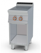 Piano di cottura inox CrNi 18/10 AISI 304 trifase-5kw, 2 zone di cottura in vetroceramica su mobile a giorno - cm 40x70,5x90h