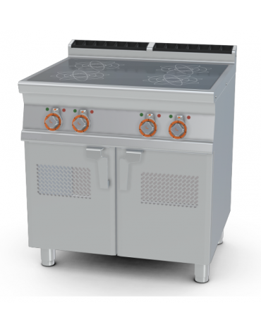 Piano di cottura ad induzione trifase-20kw, in acciaio inox CrNi 18/10 AISI 304 , 4 zone di cottura - cm 80x70,5x90h