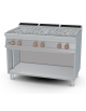Piano di cottura ad acqua a gas, 6 fuochi su mobile a giorno, rubinetto carico acqua, sfioratore - cm 120x70,5x90h