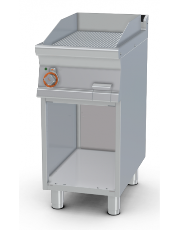 Fry top elettrico trifase-5,55kw su mobile a giorno piastra singola rigata - dim. 40x70,5x90h