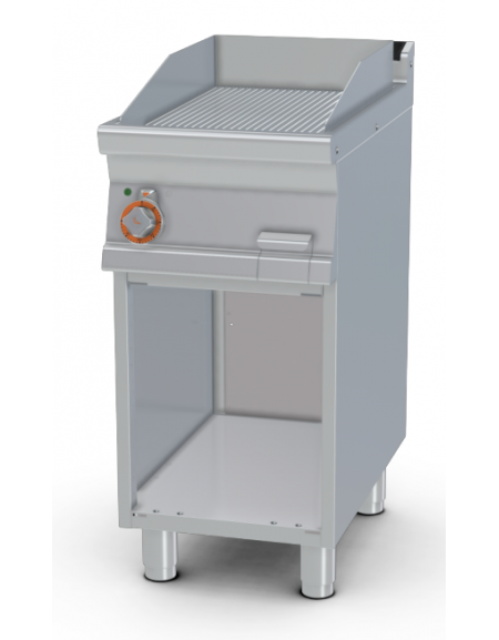 Fry top elettrico trifase-5,55kw su mobile a giorno piastra singola rigata - dim. 40x70,5x90h