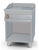 Fry top elettrico trifase-7,4kw su mobile a giorno, piastra 1/2 liscia - 1/2 rigata - dim. 60x70,5x90h