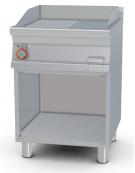 Fry top elettrico trifase-7,4kw su mobile a giorno, piastra 1/2 liscia - 1/2 rigata cromata cm 56x51 - dim. 60x70,5x90h