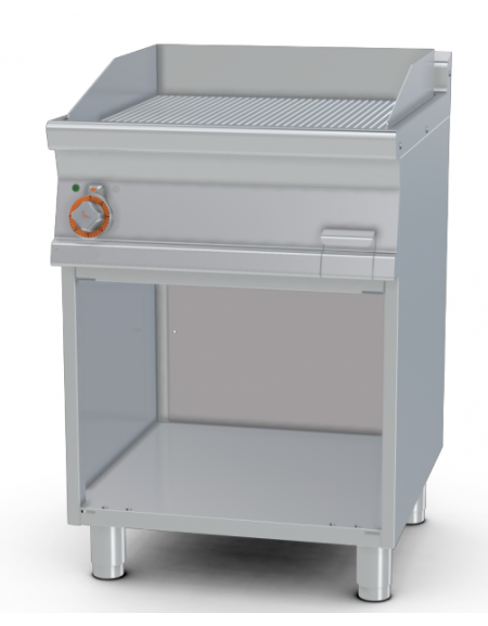 Fry top elettrico trifase-7,4kw su mobile a giorno piastra rigata - dim. 60x70,5x90h