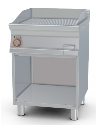 Fry top elettrico trifase-7,4kw su mobile a giorno piastra rigata cromata cm 56x51 - dim. 60x70,5x90h