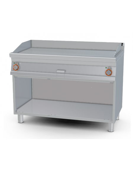 Fry top elettrico trifase-14,8kw su mobile a giorno piastra doppia rigata cm 116x51 - dim. 120x70,5x90h