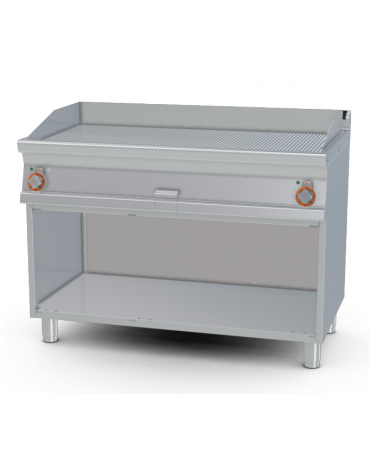 Fry top elettrico trifase-14,8kw su mobile a giorno piastra doppia rigata cromata cm 116x51 - dim. 120x70,5x90h