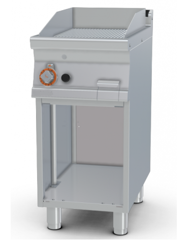 Fry top a gas su mobile a giorno7 kw, piastra singola rigata - piastra cm 36x51  - dim. 40x70,5x90h