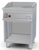 Fry top a gas su mobile a giorno10,5 kw, piastra 1/2 liscia - 1/2 rigata - piastra cm 56x51  - dim. 60x70,5x90h