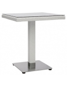 Tavolo con struttura in alluminio rivestito con polietilene colori a scelta e piano vetro - cm 70x70x75h