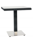 Tavolo con struttura in alluminio rivestito con polietilene colori a scelta e piano vetro - cm 70x70x75h