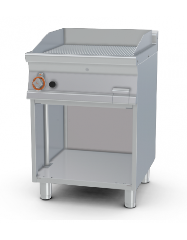 Fry top a gas su mobile a giorno10,5 kw, piastra doppia rigata - piastra cm 56x51  - dim. 60x70,5x90h