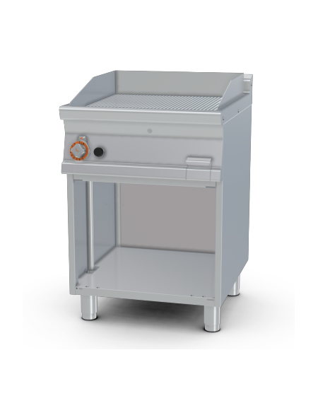 Fry top a gas su mobile a giorno10,5 kw, piastra doppia rigata - piastra cm 56x51  - dim. 60x70,5x90h