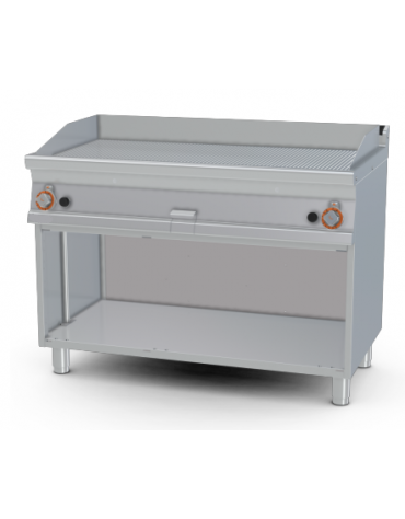 Fry top a gas su mobile a giorno 21kw, piastra doppia rigata - piastra cm 116x51  - dim. 120x70,5x90h