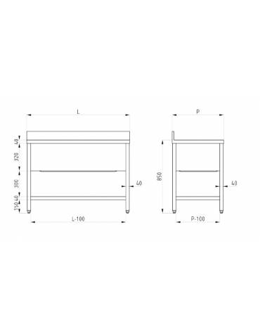 Lavapentole lavatoio inox gambe tonde - 1 vascone con ripiano inferiore - cm 100x60x85/90h