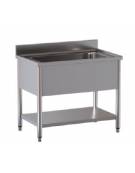 Lavapentole lavatoio inox gambe tonde - 1 vascone con ripiano inferiore - Dimensioni cm 200x60x85/90h