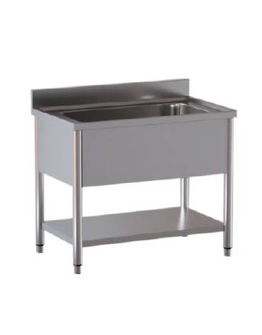 Lavapentole lavatoio inox gambe tonde - 1 vascone con ripiano inferiore - Dimensioni cm 200x60x85/90h