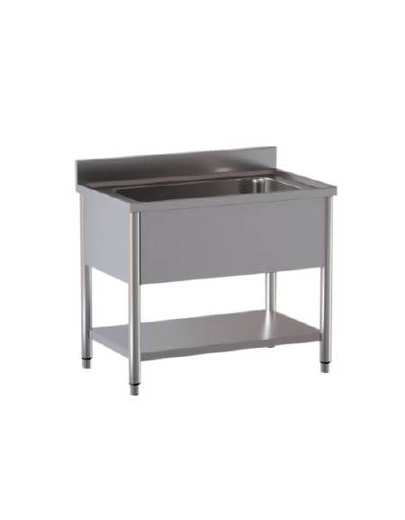 Lavapentole lavatoio inox gambe tonde - 1 vascone con ripiano inferiore - Dimensioni cm 200x60x85/90h