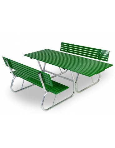 Set composto da Tavolo e due panche con spalliere in acciaio zincato - cm 190x180x81H