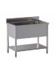 Lavapentole lavatoio inox gambe tonde - 1 vascone con ripiano inferiore - Dimensioni cm 180x70x85/90h