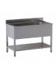 Lavapentole lavatoio inox gambe quadre - 1 vascone con ripiano inferiore - Dimensioni cm 140x70x85/90h