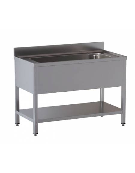 Lavapentole lavatoio inox gambe quadre - 1 vascone con ripiano inferiore - Dimensioni cm 120x60x85/90h