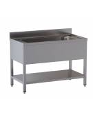 Lavapentole lavatoio inox gambe quadre - 1 vascone con ripiano inferiore - Dimensioni cm 140x60x85/90h