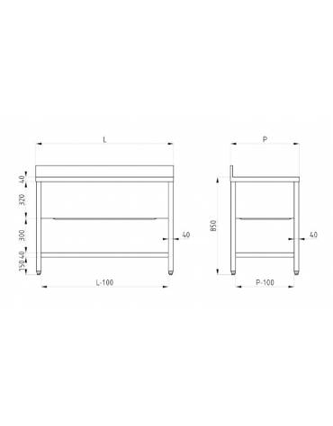 Lavapentole lavatoio inox gambe quadre - 1 vascone con ripiano inferiore - Dimensioni cm 180x60x85/90h